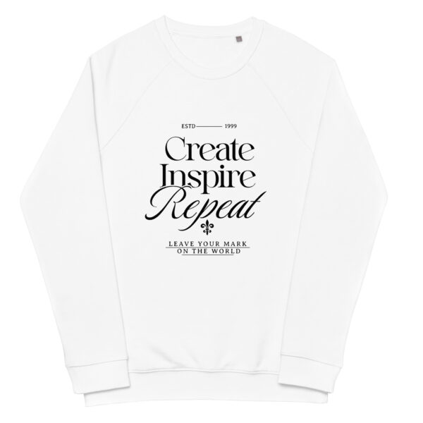 Create Inspire Repeat, Unisex organic raglan sweatshirt - Image 4