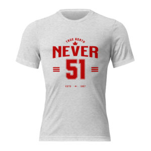 unisex-tri-blend-t-shirt-white-fleck-triblend-front-67e0957613b68.jpg Never 51, red typo, Short sleeve t-shirt