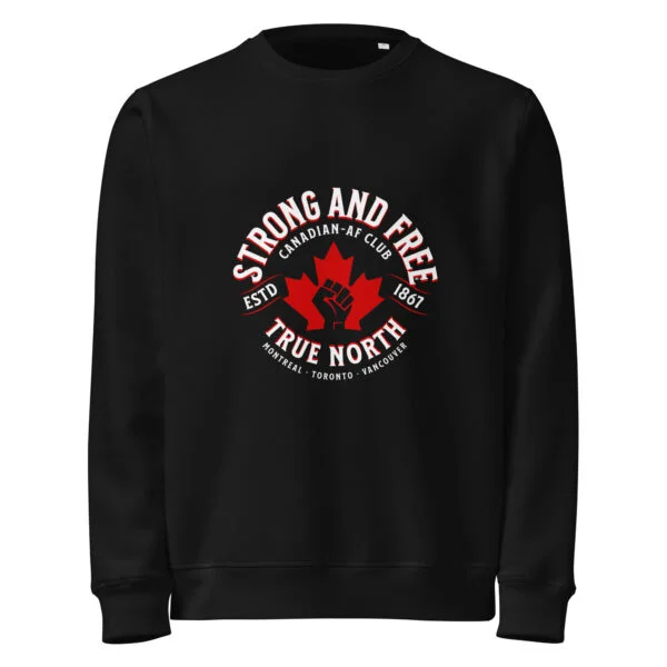 Strong and free, canada, black Unisex organic mid-weight sweatshirt