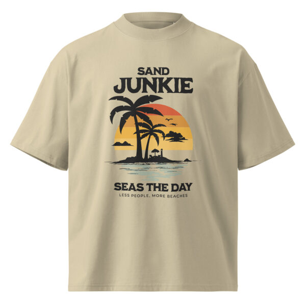 Sand Junkie, beach, sea, Unisex organic oversized high neck t-shirt