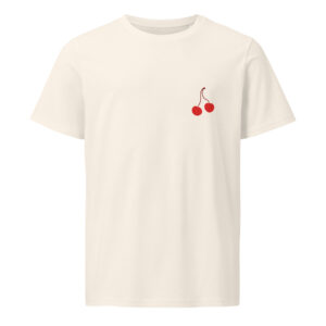 unisex-organic-mid-light-t-shirt-vintage-white-front-68601e0ef0e48.jpg Poppin cherries, woman, cherries, Unisex organic mid-light t-shirt