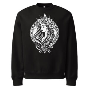 unisex-oversized-heavyweight-sweatshirt-black-front-68da0060d75cd.jpg Woman and flowers, tattoo art, Oversized heavyweight sweatshirt