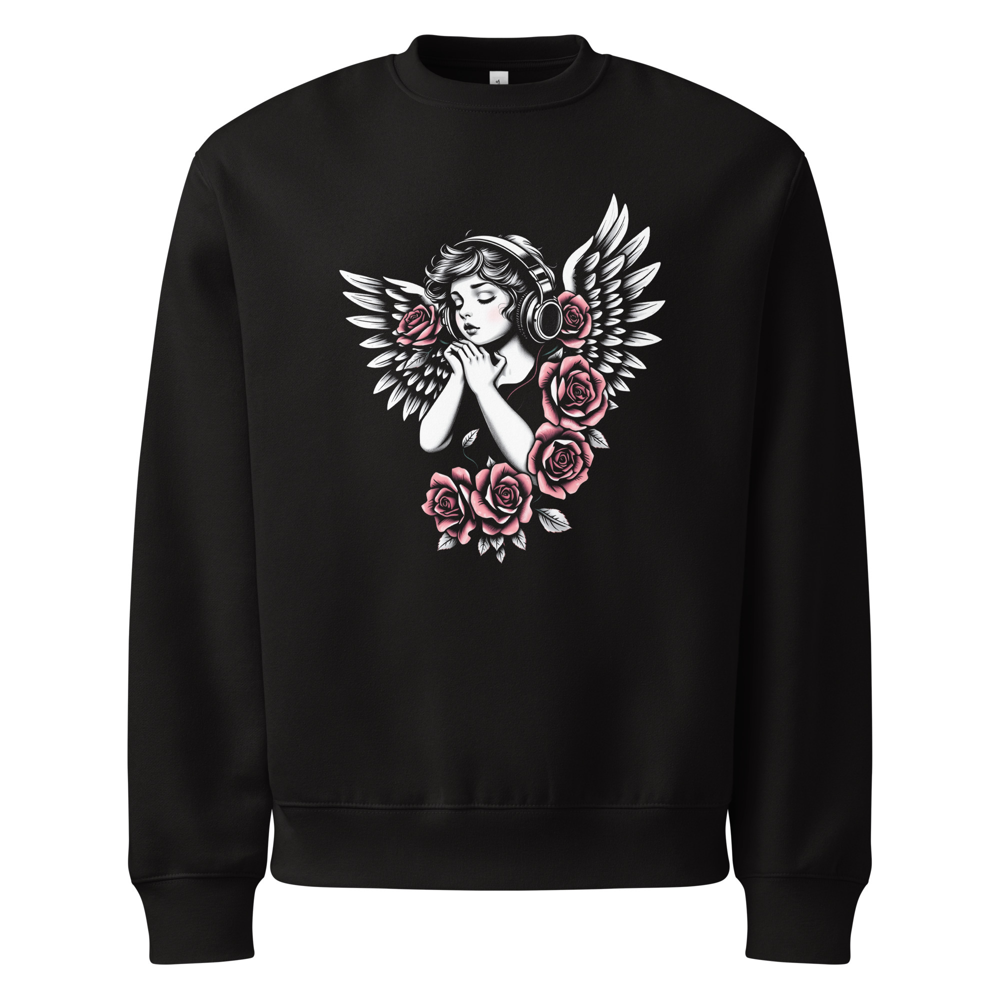 Angel and hearphones, tattoo art, Oversized heavyweight sweatshirt