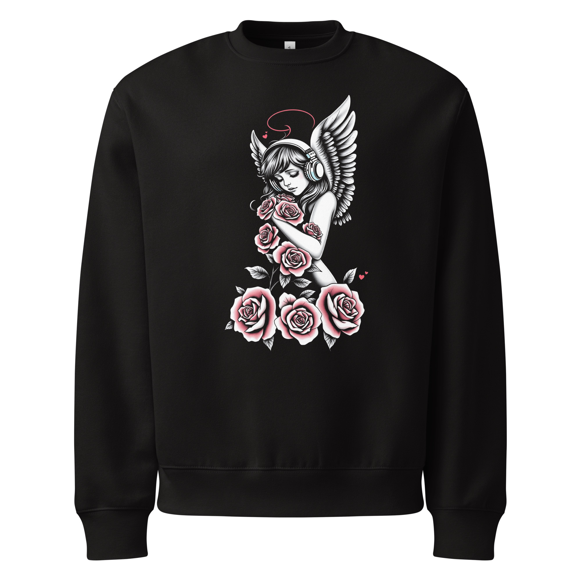 Angel headphones, tattoo art, Oversized heavyweight sweatshirt