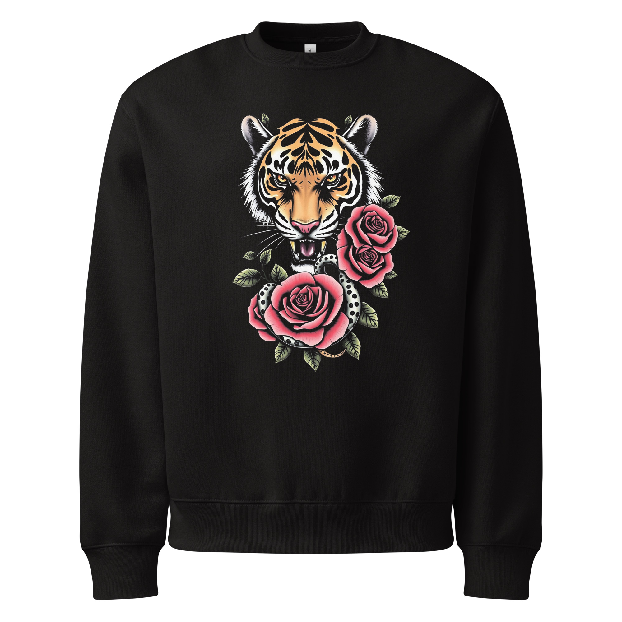 Tiger and roses, tattoo art, Oversized heavyweight sweatshirt