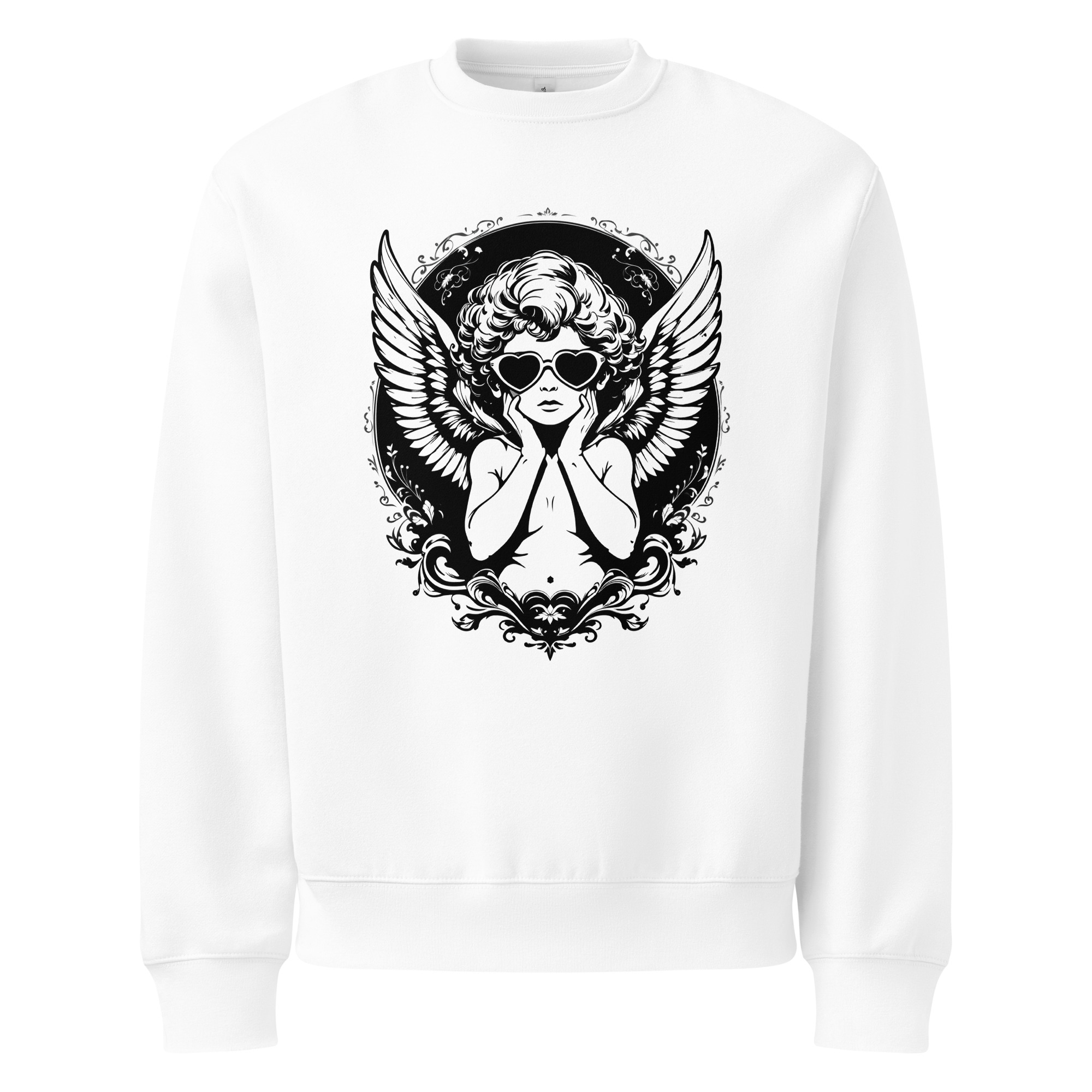 Cupidon with sunglasses, cherub, tattoo art, Oversized heavyweight sweatshirt