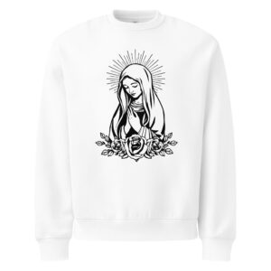 unisex-oversized-heavyweight-sweatshirt-white-front-68d9ea8a52ce8.jpg Virigin Mary 01, tattoo art, Oversized heavyweight sweatshirt