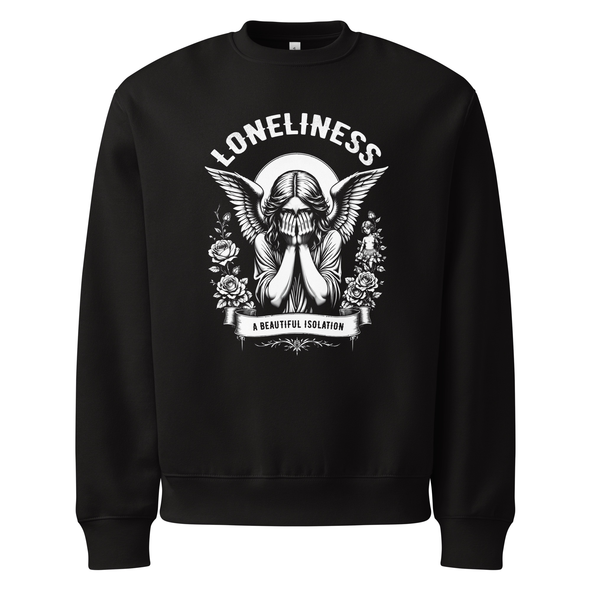 Loneliness, angels, tattoo art, Oversized heavyweight sweatshirt