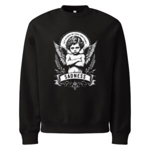 unisex-oversized-heavyweight-sweatshirt-black-front-68dca78055d98.jpg Sadness, cherub, tattoo art, Oversized heavyweight sweatshirt