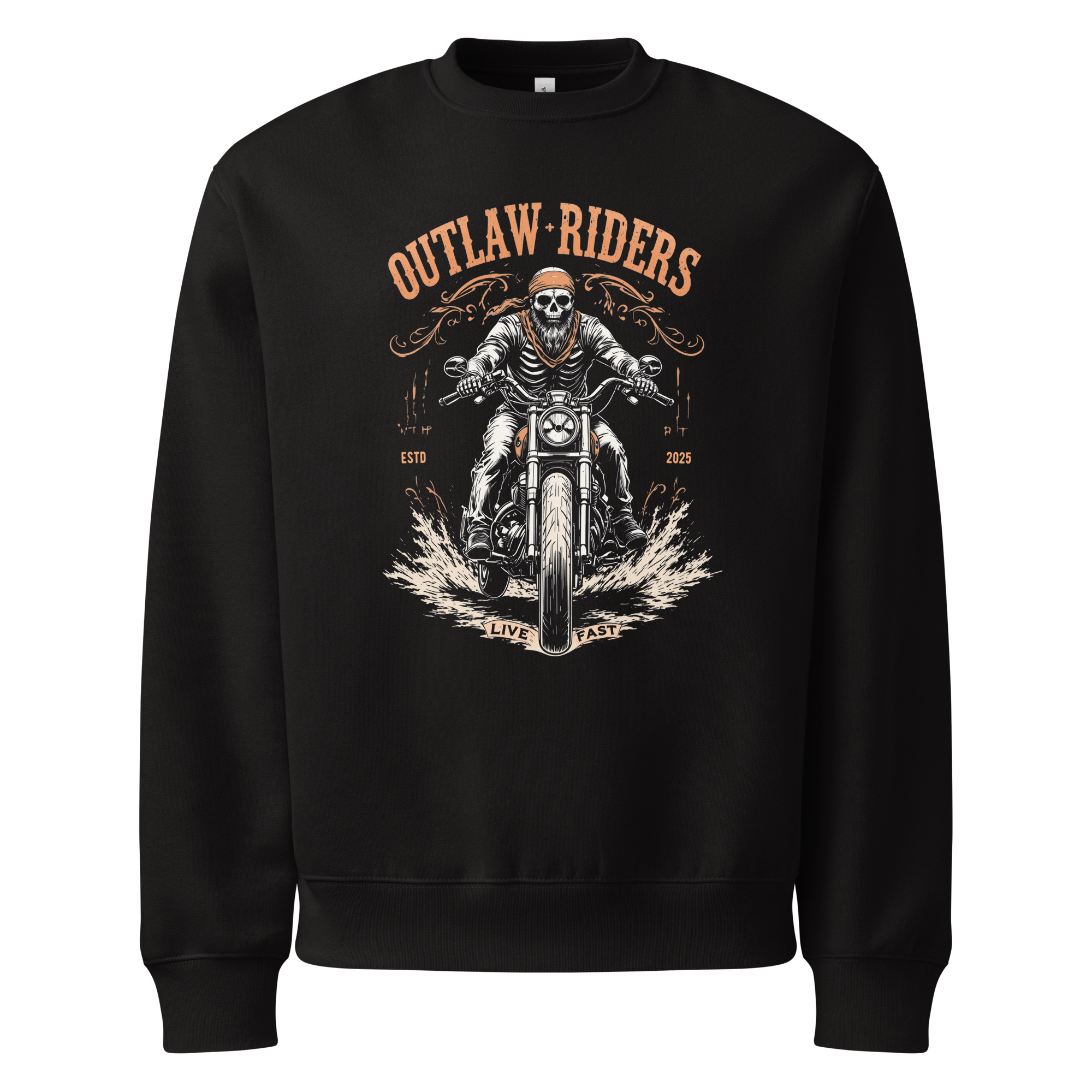 Outlaw riders, tattoo art, motorcycle, Oversized heavyweight sweatshirt