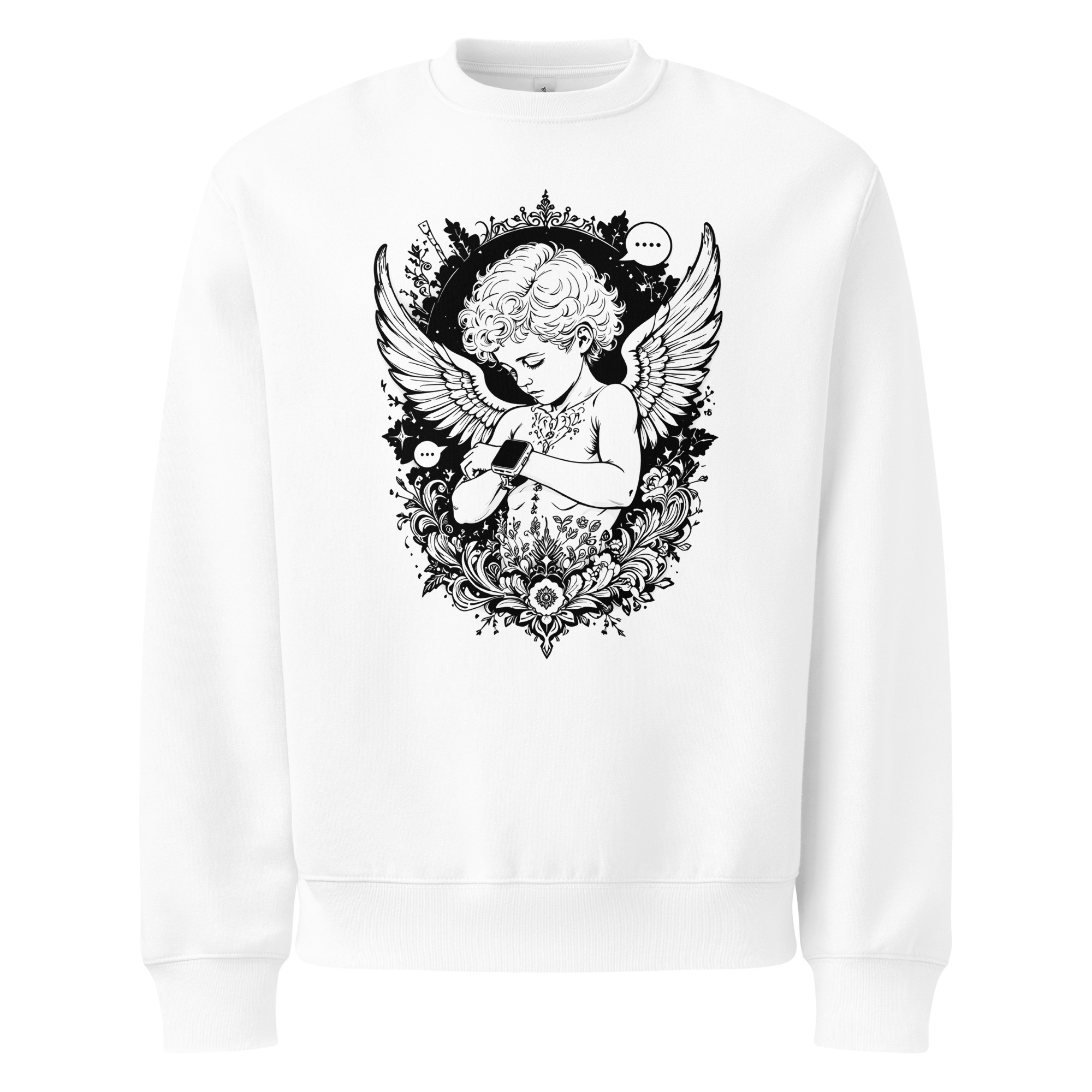 Cherub smartwatch, tattoo art, Oversized heavyweight sweatshirt