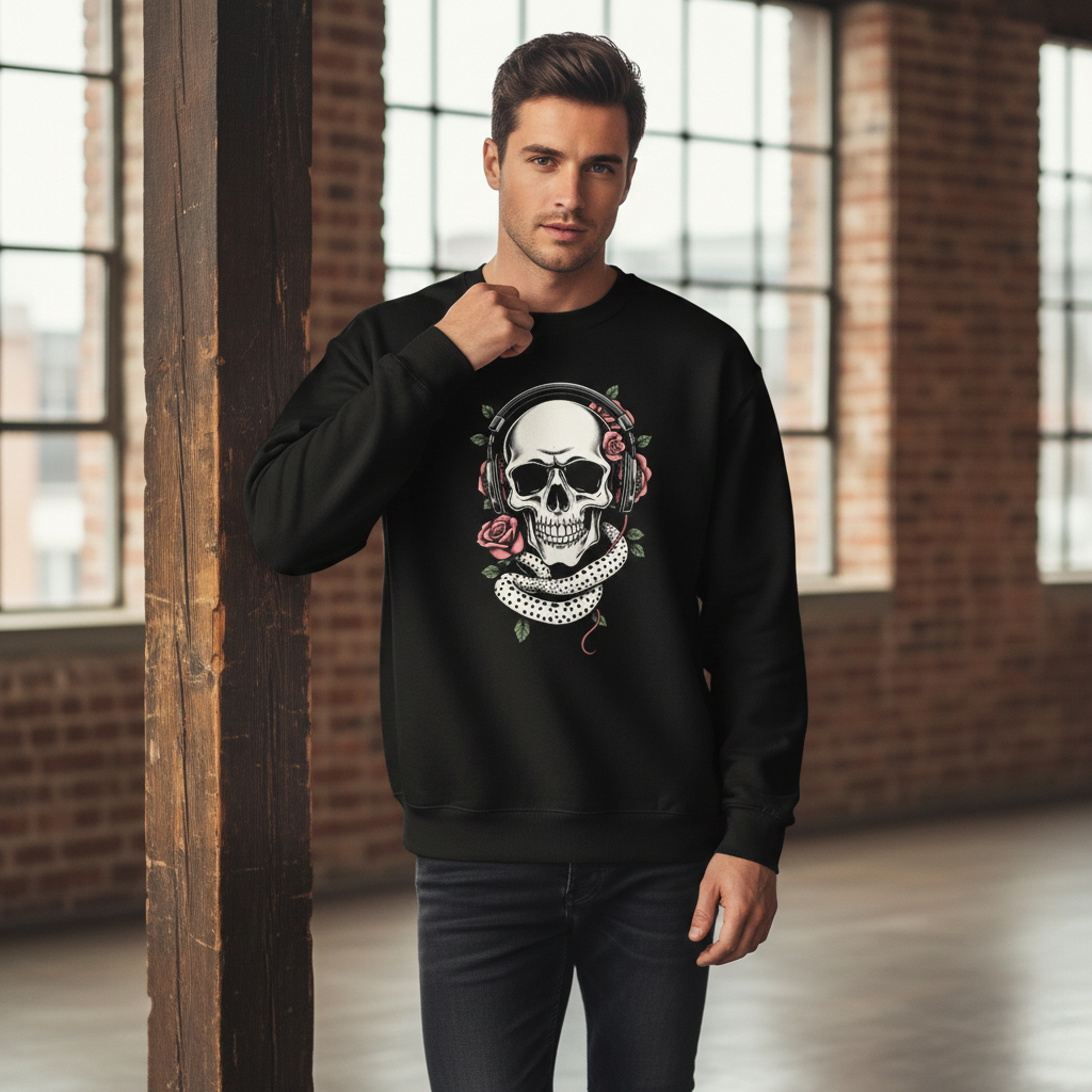 Skull and roses, snake, tattoo art, Oversized heavyweight sweatshirt - Image 5