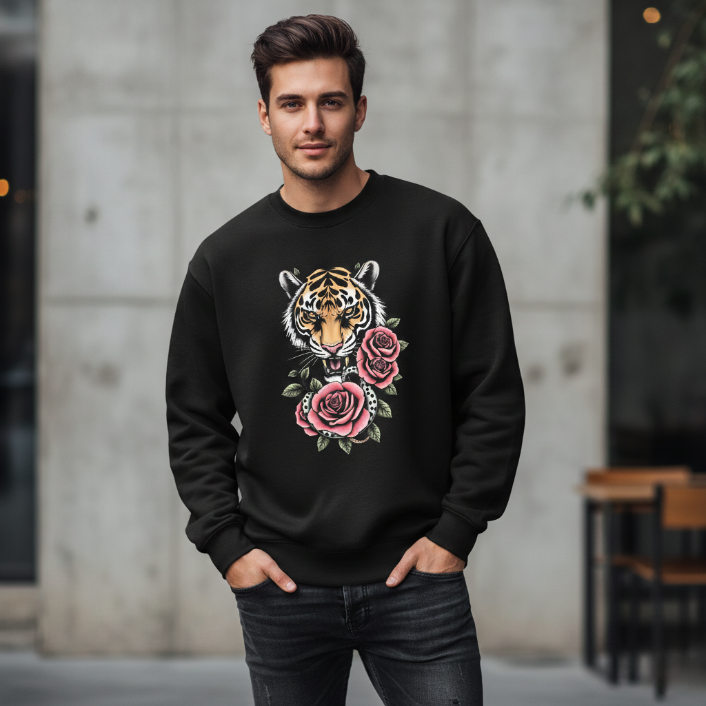 Tiger and roses, tattoo art, Oversized heavyweight sweatshirt - Image 5