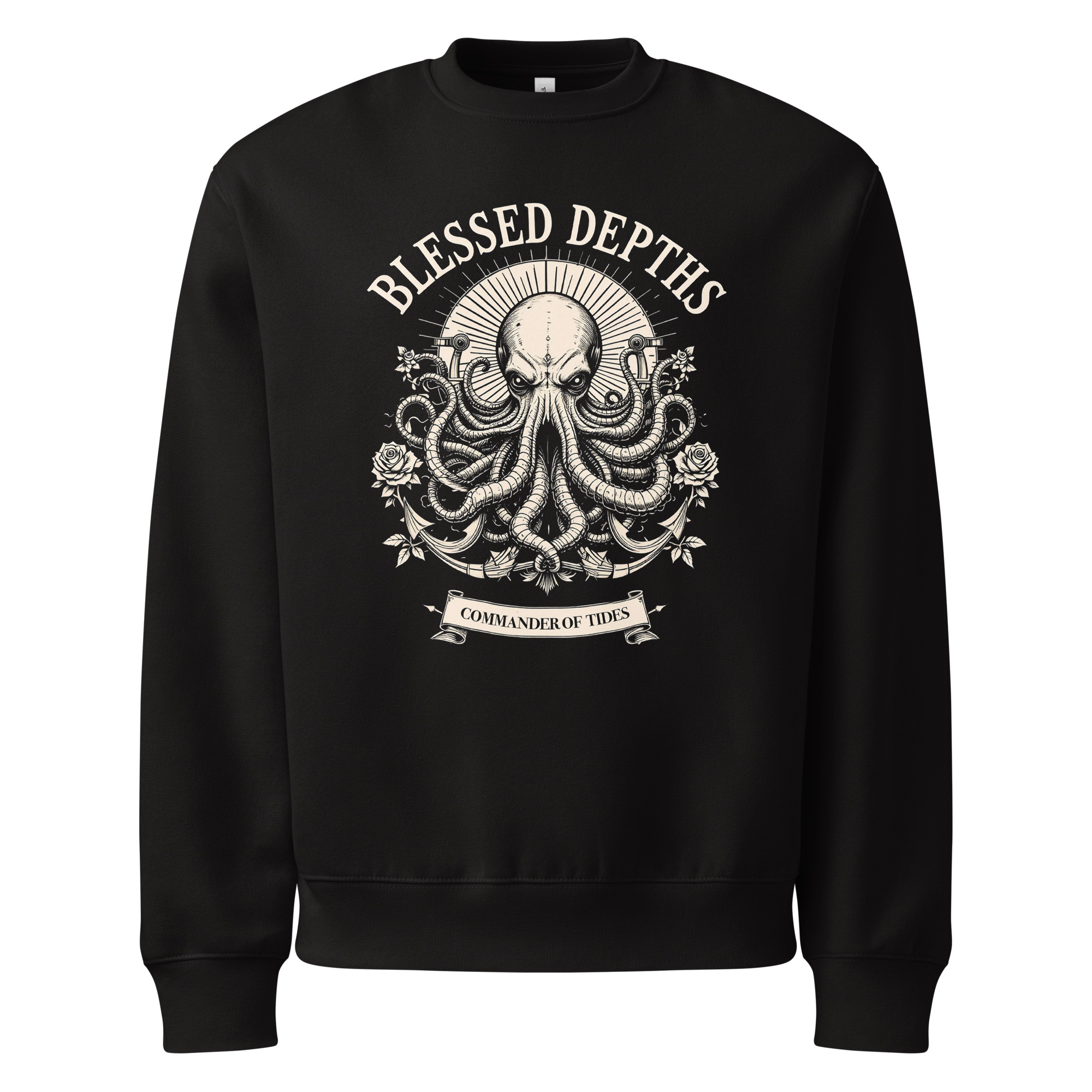 Blessed Depths, sea, kraken, tattoo art, Oversized heavyweight sweatshirt