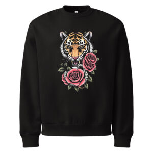 Tiger and roses, tattoo art, Oversized heavyweight sweatshirt
