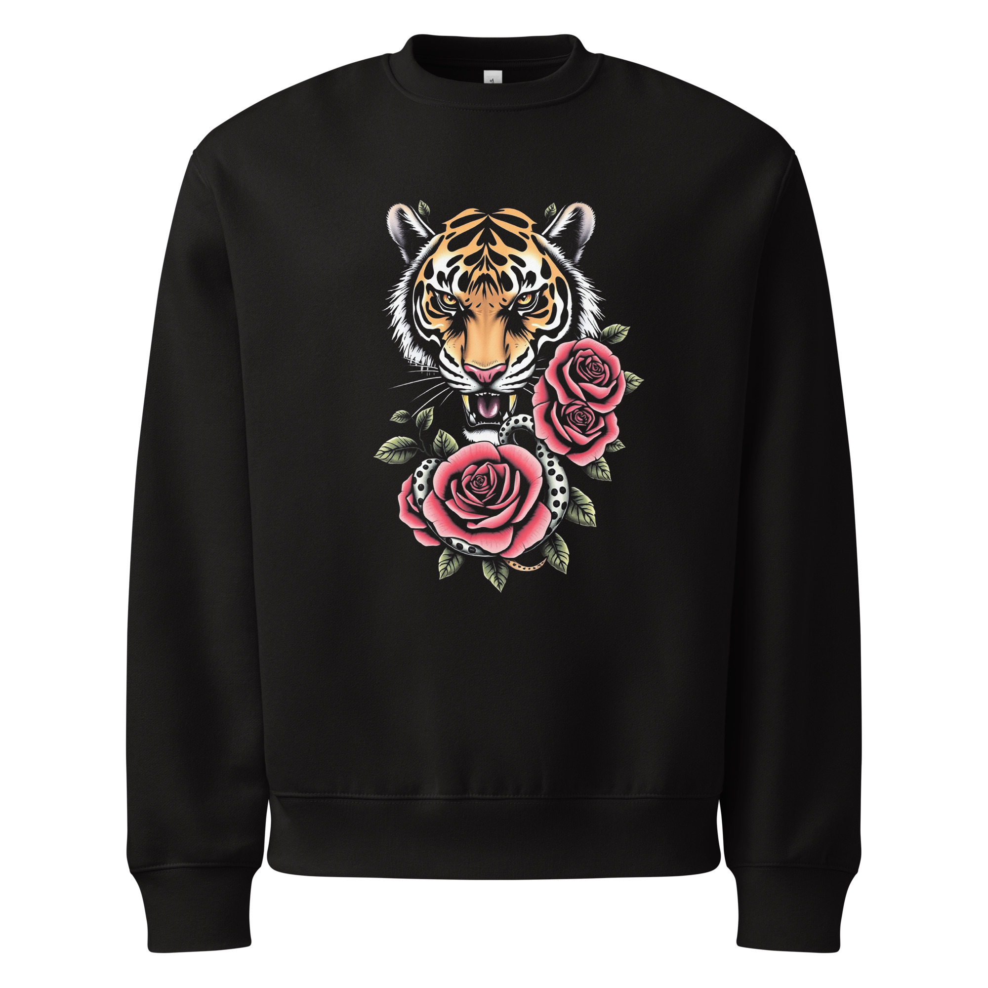Tiger and roses, tattoo art, Oversized heavyweight sweatshirt