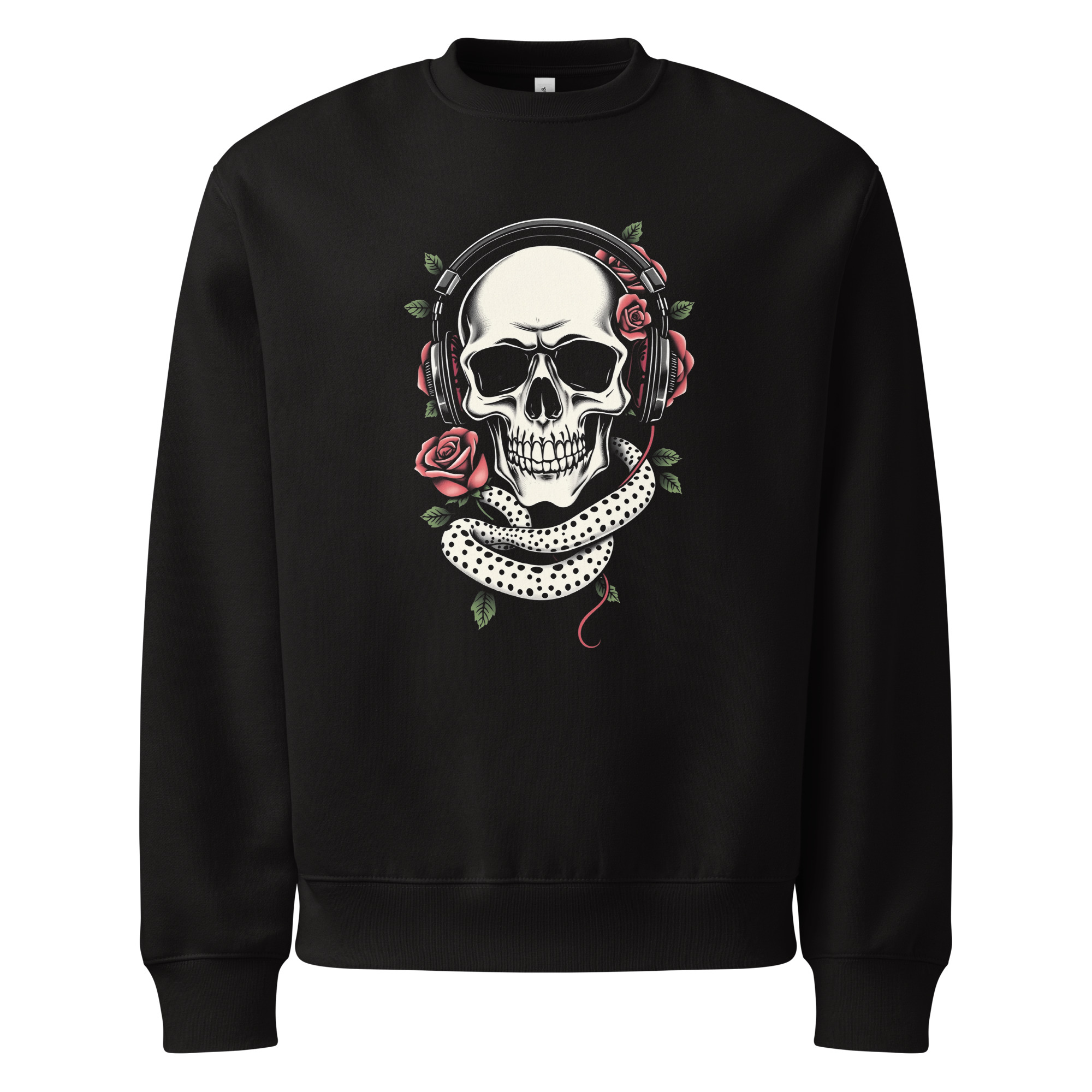 Skull and roses, snake, tattoo art, Oversized heavyweight sweatshirt