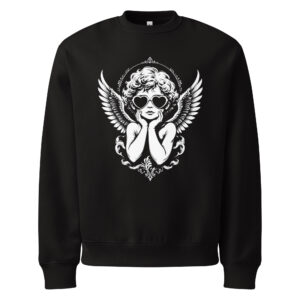 Angel in heartshaped sunglasses, tattoo art, Oversized heavyweight sweatshirt