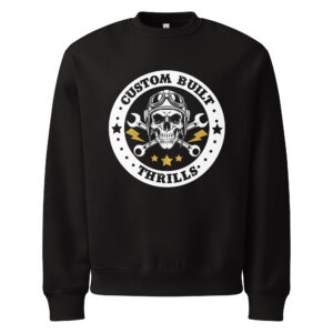 Custom built thrills, skull, motorcycle, automotive, Oversized heavyweight sweatshirt