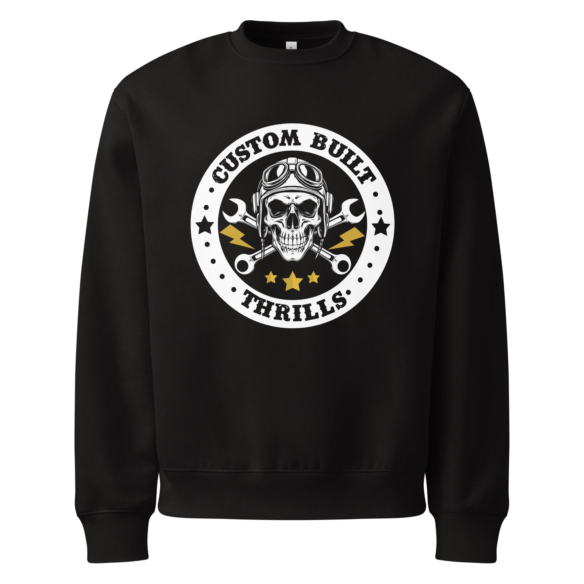 Custom built thrills, skull, motorcycle, automotive, Oversized heavyweight sweatshirt