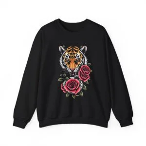 Tiger Head with Roses Crewneck Sweatshirt