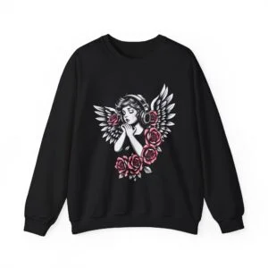 Angel & Roses Crewneck Sweatshirt — Vintage Winged Angel Graphic