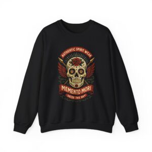 Memento Mori Skull Crewneck Sweatshirt – Seize The Day Gothic Graphic, tattoo art