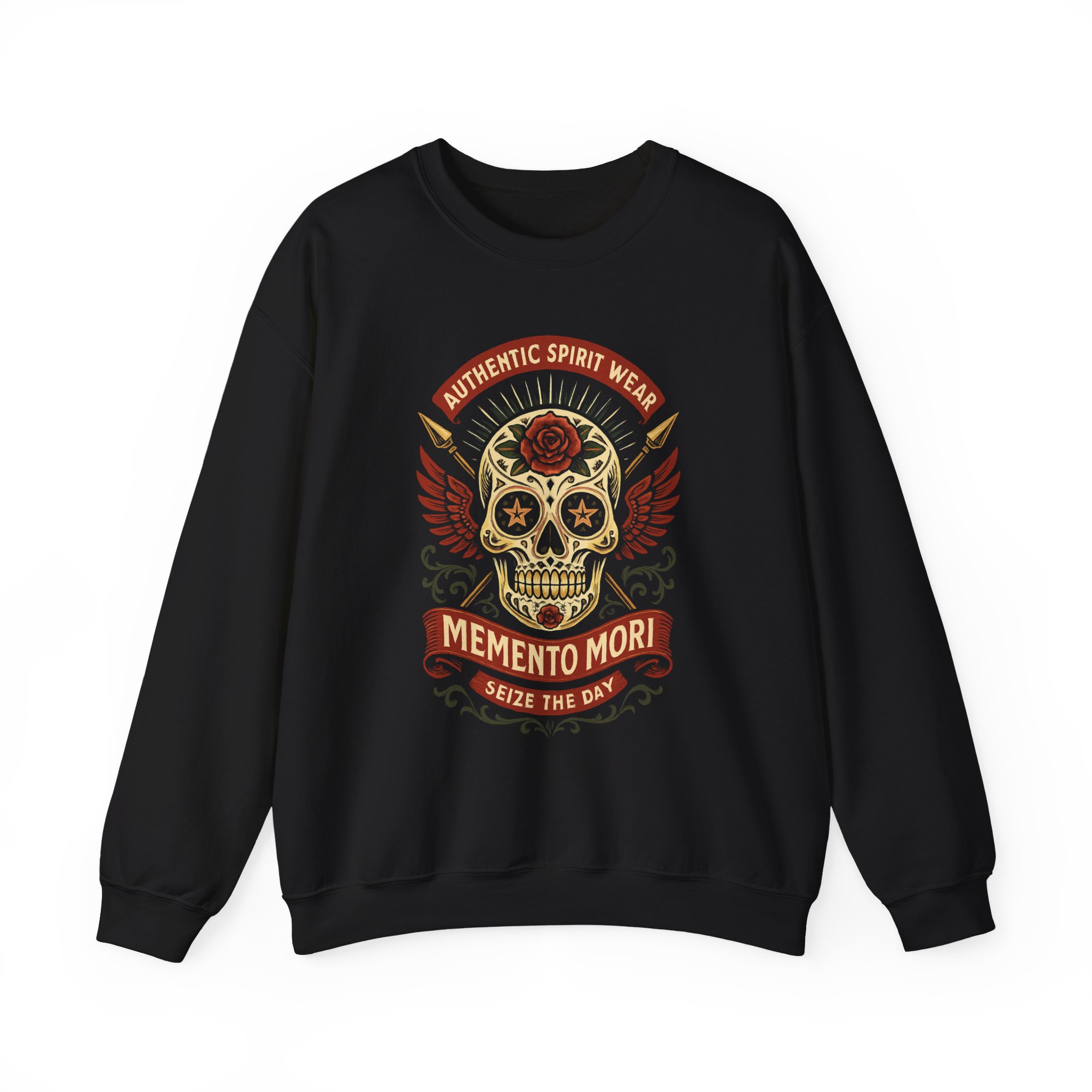Memento Mori Skull Crewneck Sweatshirt – Seize The Day Gothic Graphic, tattoo art