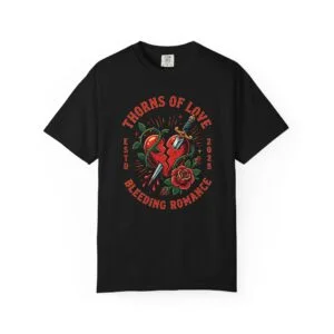 Thorns of Love T-Shirt — Bleeding Romance Heart & Rose Graphic, tattoo art