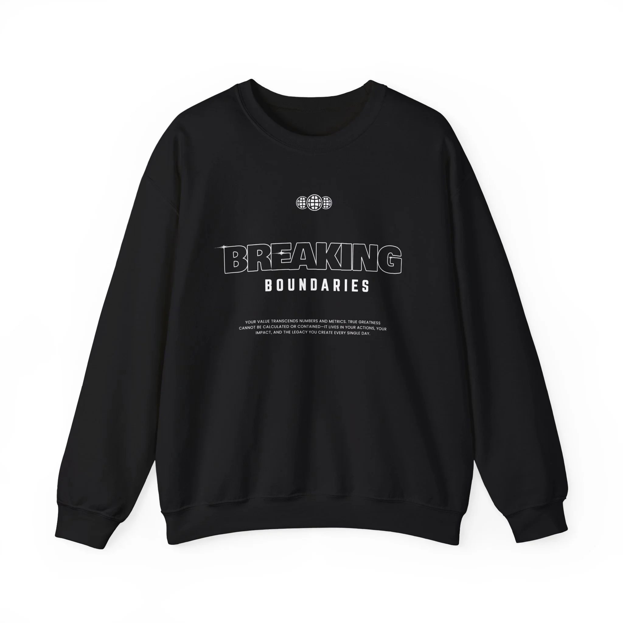 Breaking Boundaries Sweatshirt — Inspirational Crewneck Pullover, typo