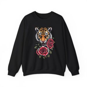Tiger Head with Roses Crewneck Sweatshirt