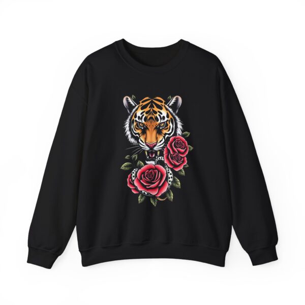 Tiger Head with Roses Crewneck Sweatshirt