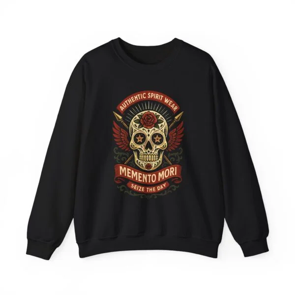 Memento Mori Skull Crewneck Sweatshirt – Seize The Day Gothic Graphic, tattoo art