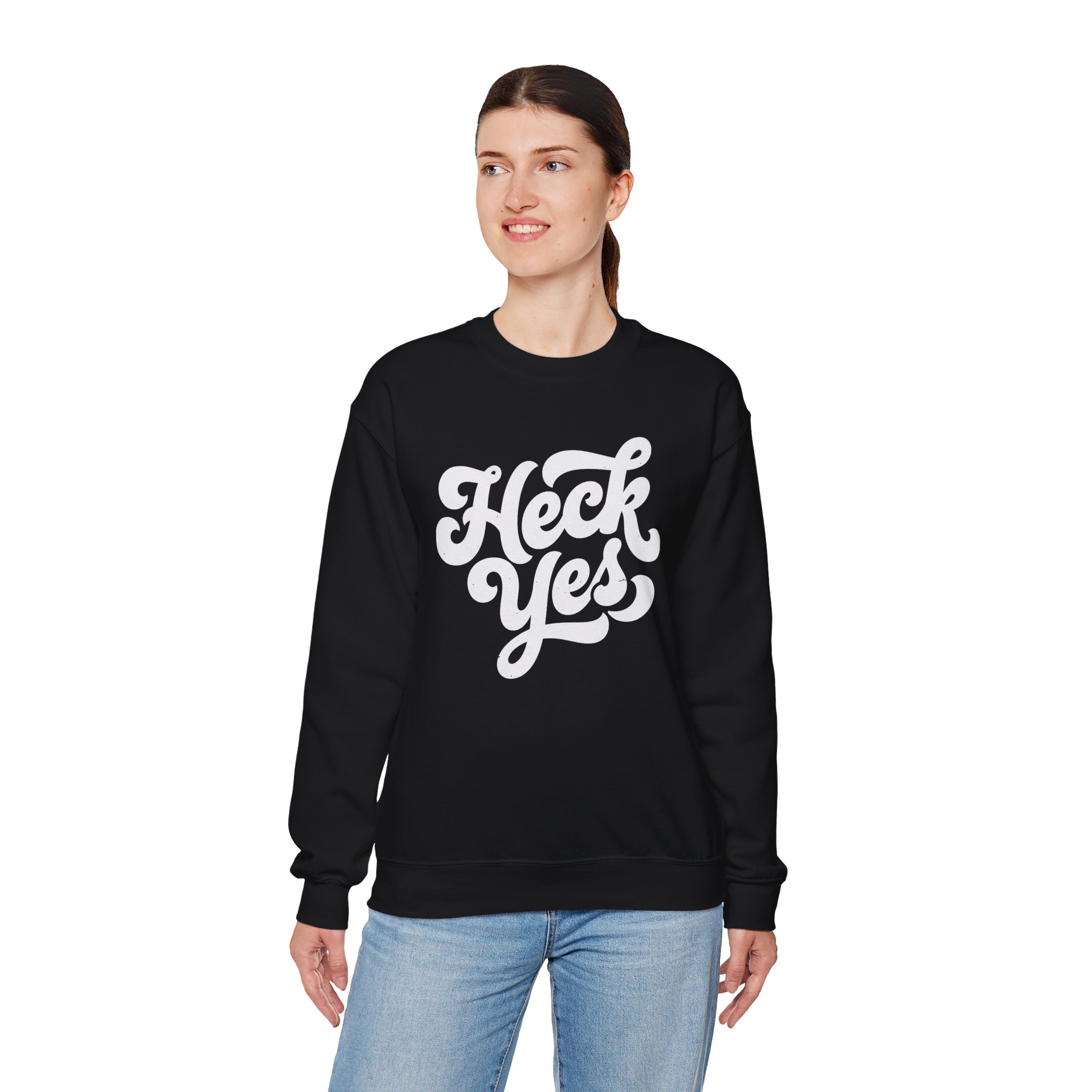 Crewneck Sweatshirt — "Heck Yes" Retro Script Cozy Pullover - Image 4