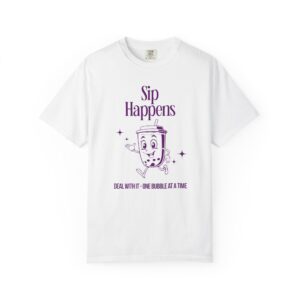Sip Happens T-Shirt — Boba Tea Graphic Tee (“Deal With It — One Bubble at a Time”)