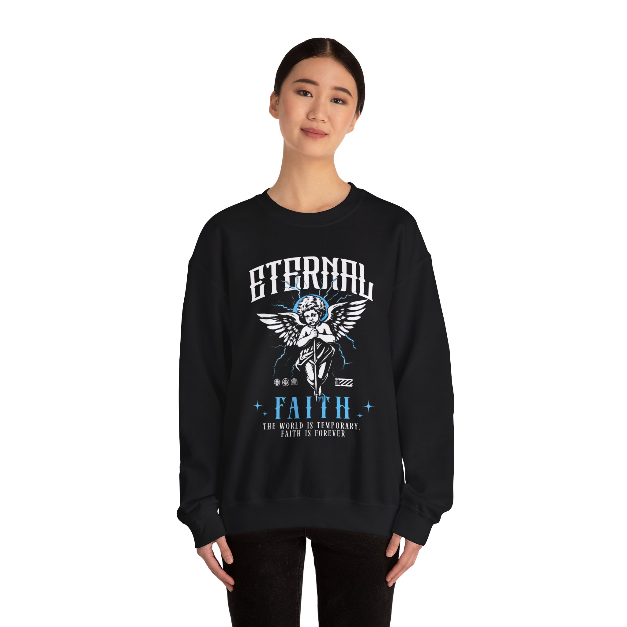 Eternal Faith Crewneck Sweatshirt — Angel Graphic Christian Vintage Style - Image 4
