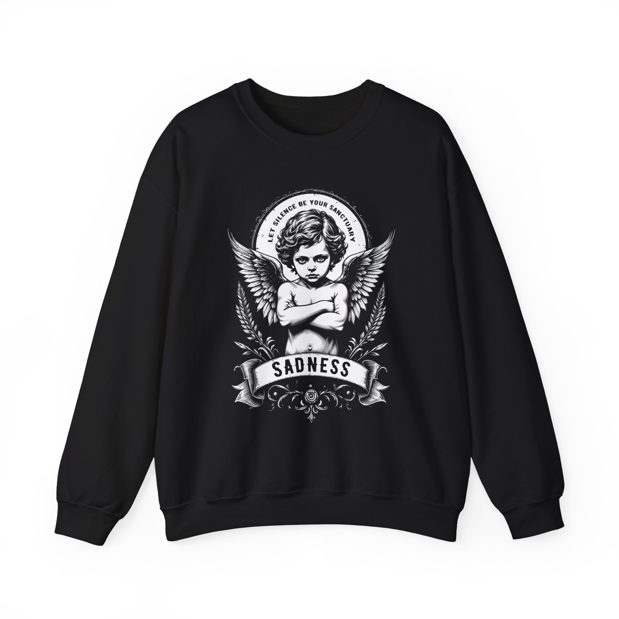 Sadness Angel Crewneck Sweatshirt – Gothic Cherub Graphic Pullover