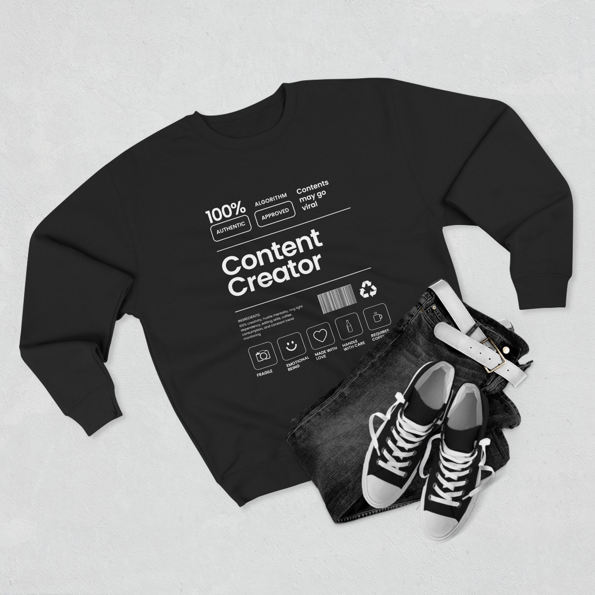Content Creator Crewneck Sweatshirt — Minimal Tech Graphic Tee for Social Media Makers - Image 3