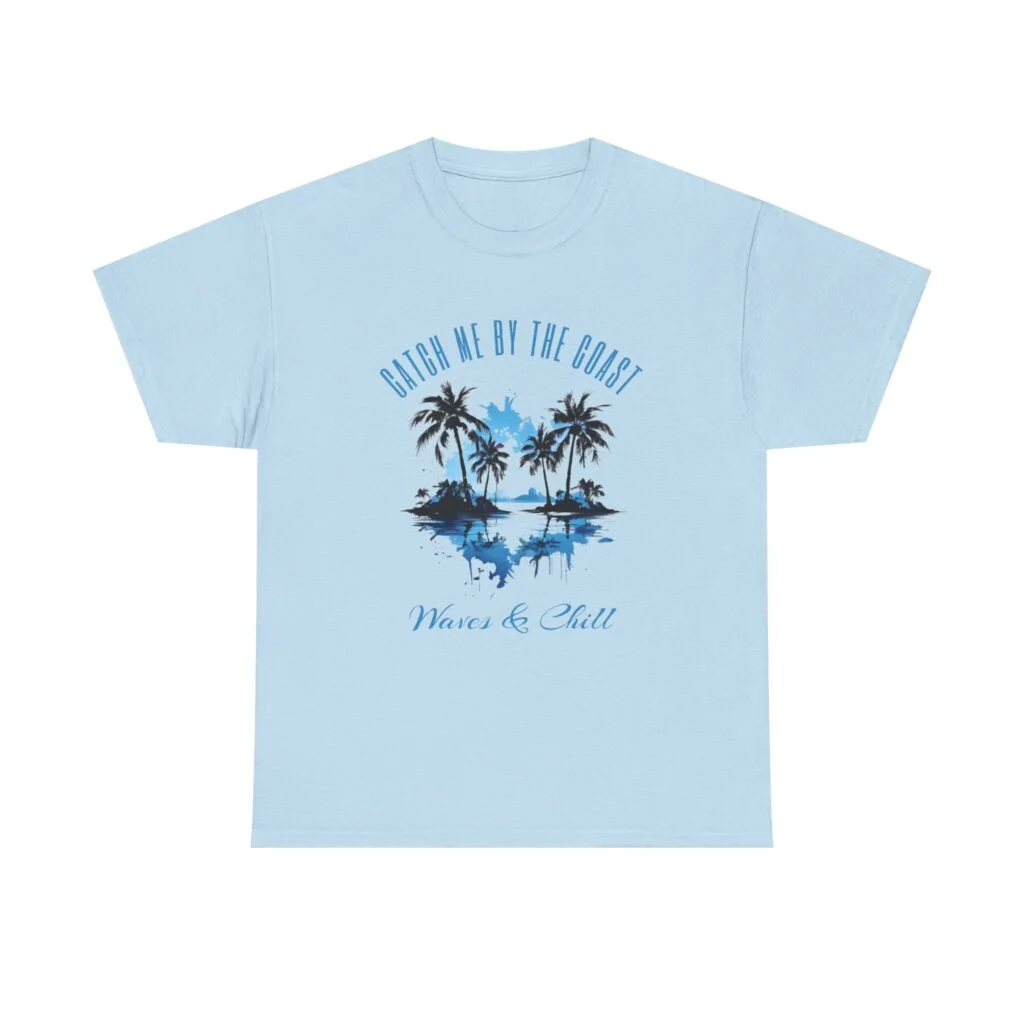 Beach Vibes T-Shirt – "Waves & Chill" Palm Tree Sunset Tee