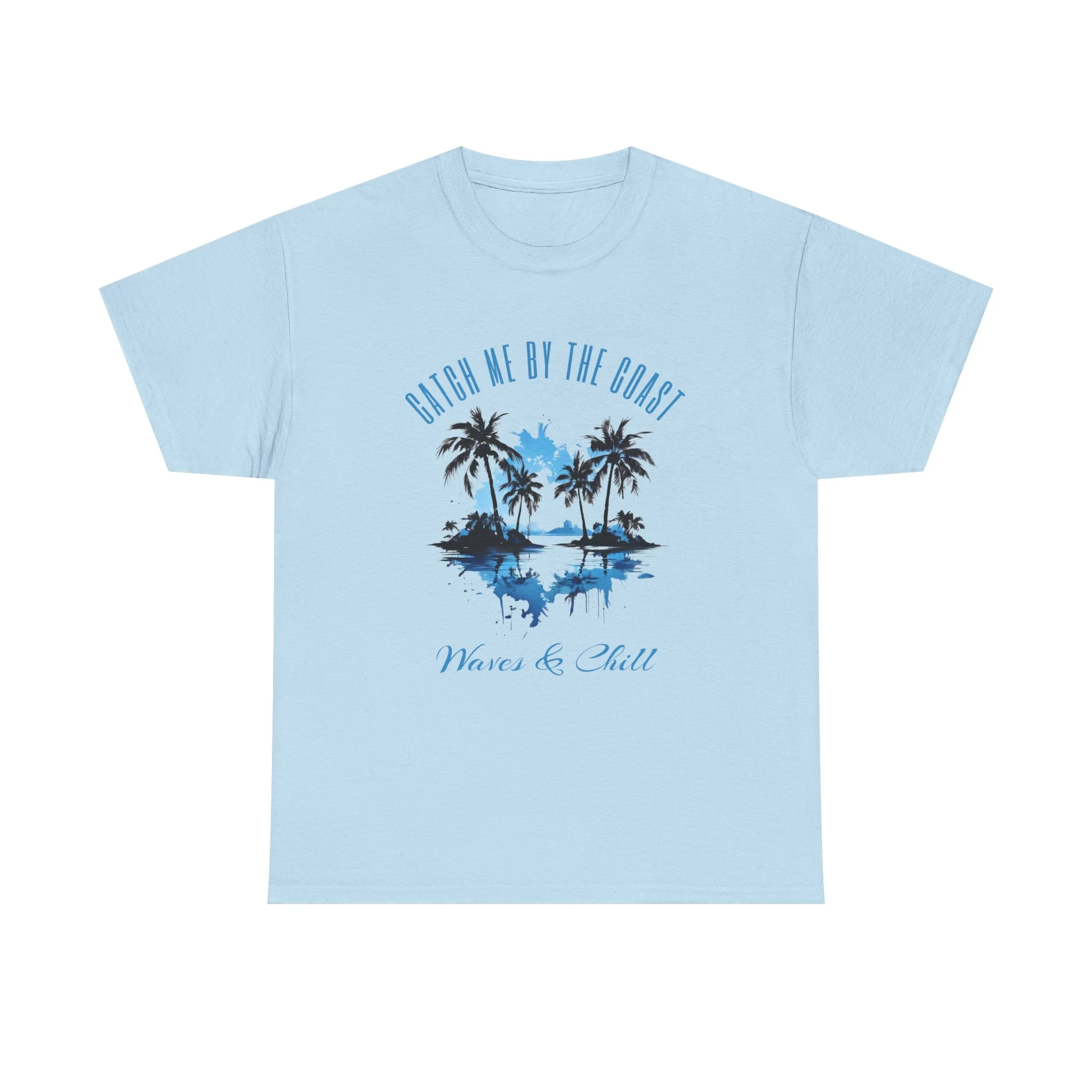 Beach Vibes T-Shirt – "Waves & Chill" Palm Tree Sunset Tee
