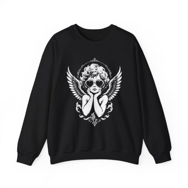 Angel Cherub Crewneck Sweatshirt — Retro Winged Cherub with Heart Sunglasses