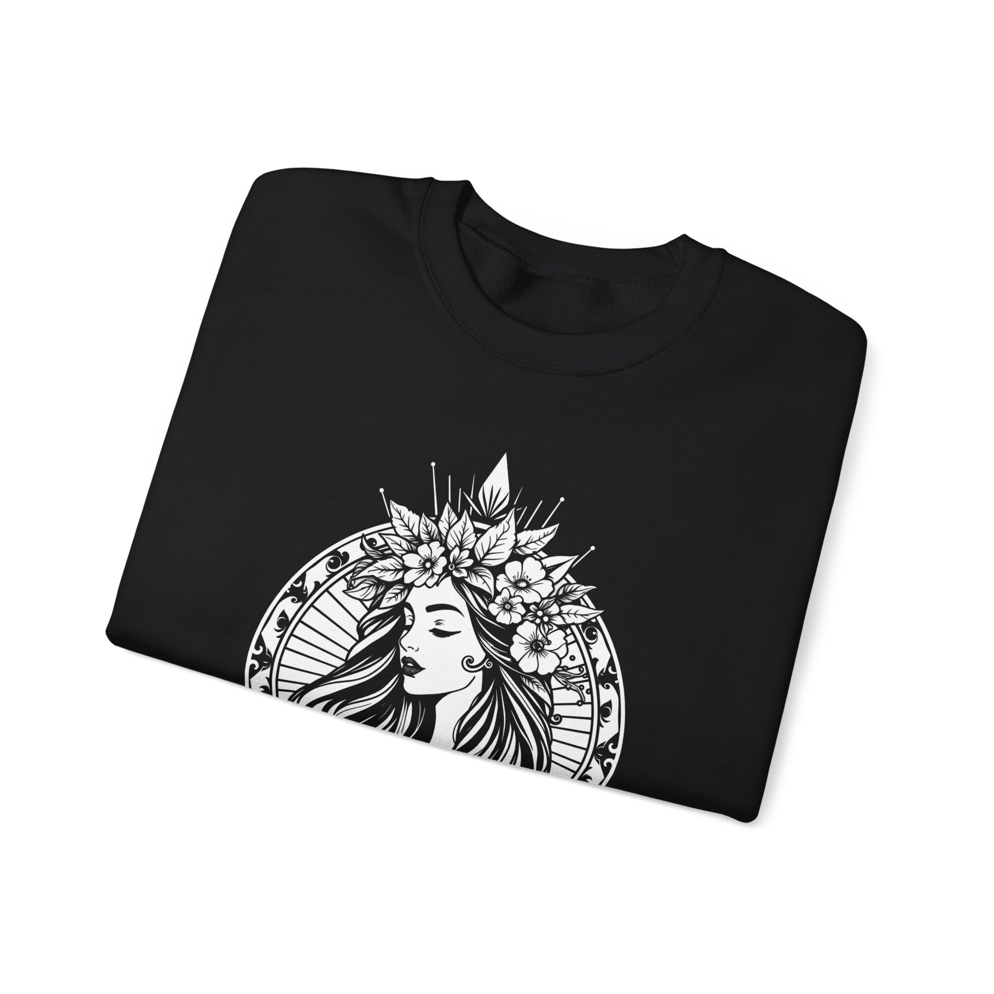 Crewneck Sweatshirt — Mystic Floral Goddess Graphic - Image 3