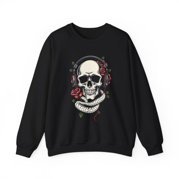 Skull with Headphones & Rose Crewneck Sweatshirt