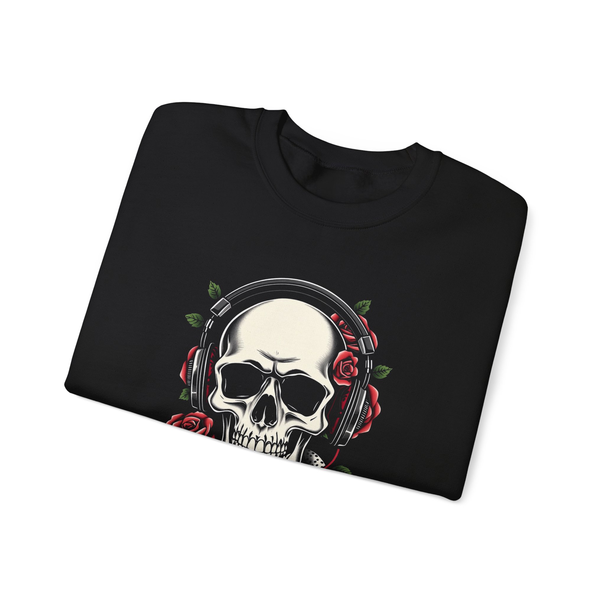 Skull with Headphones & Rose Crewneck Sweatshirt - Image 3