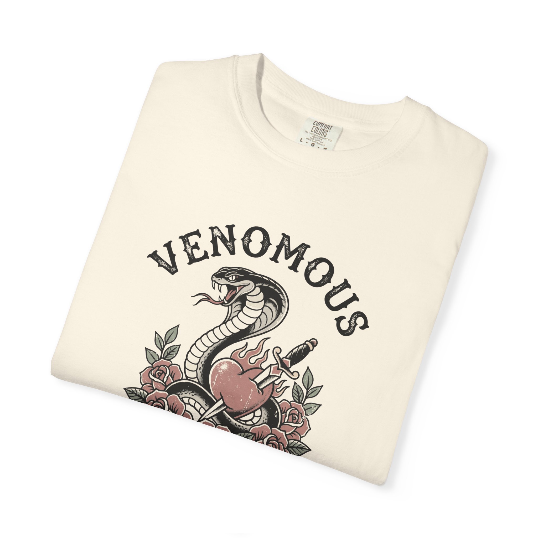 Venomous Love Snake Graphic T-Shirt, tattoo art - Image 3