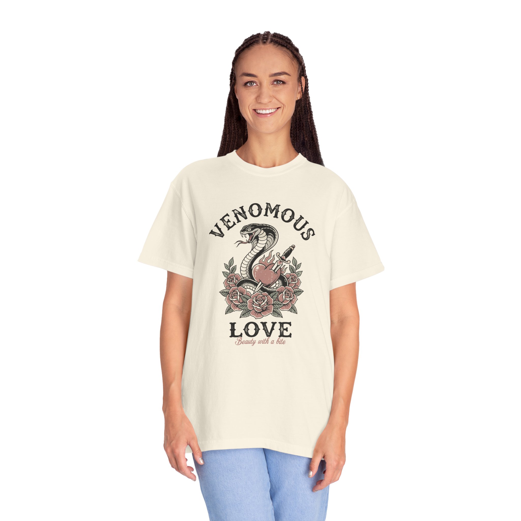 Venomous Love Snake Graphic T-Shirt, tattoo art - Image 4