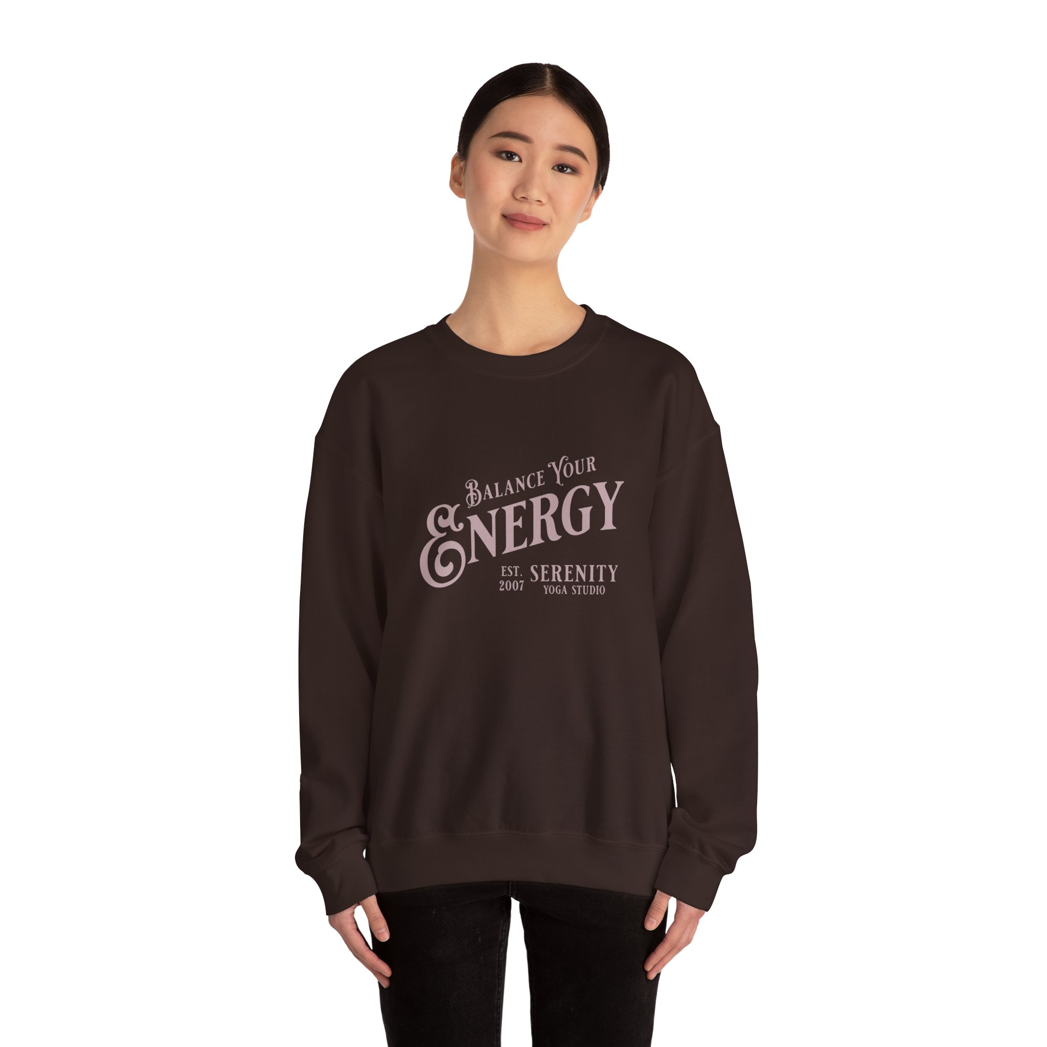 Crewneck Sweatshirt - "Balance Your Energy" Serenity Graphic, yoga, typo - Image 4