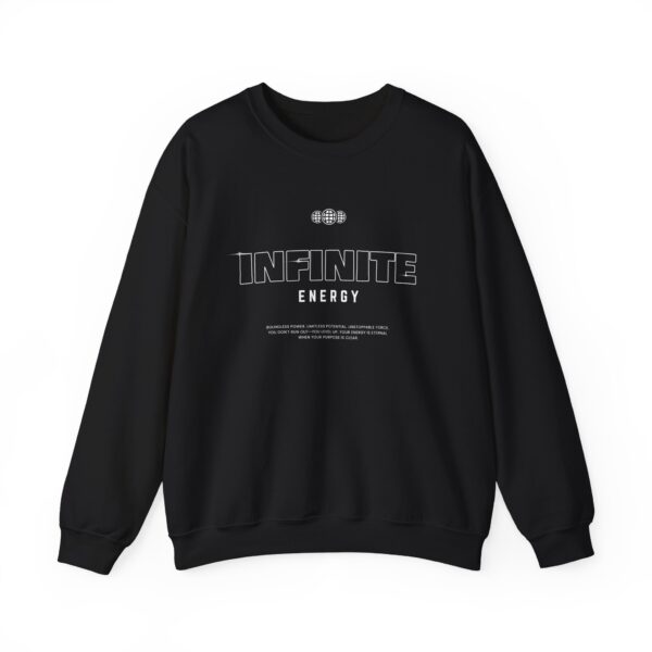 Infinite Energy Crewneck Sweatshirt — Minimal Black Graphic Sweatshirt, typo
