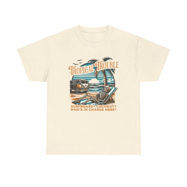 Tropical Trouble Surf Tee — Retro Beach Van & Coconut Surfboard Shirt