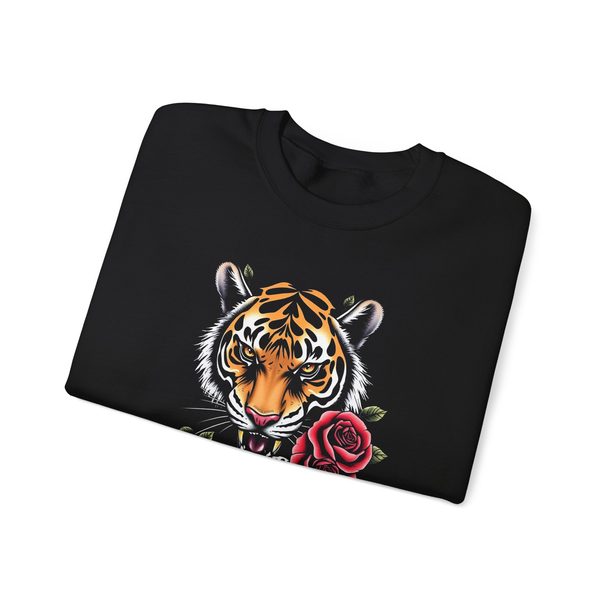 Tiger Head with Roses Crewneck Sweatshirt - Image 3